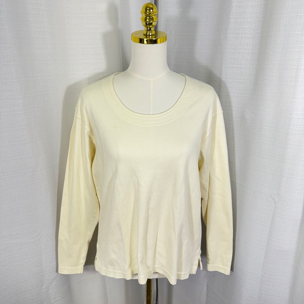 Peruvian Connection Cream 100% Pima Cotton Long Sleeve Scoop Neck Top Large